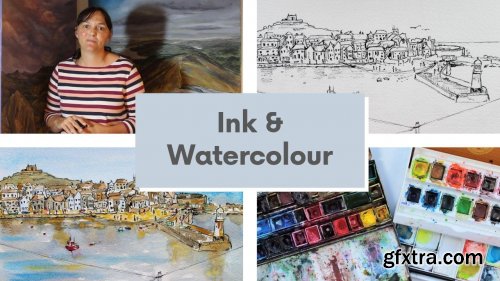  Ink & Watercolour, St Ives Harbour, Drawing & Painting tutorial.