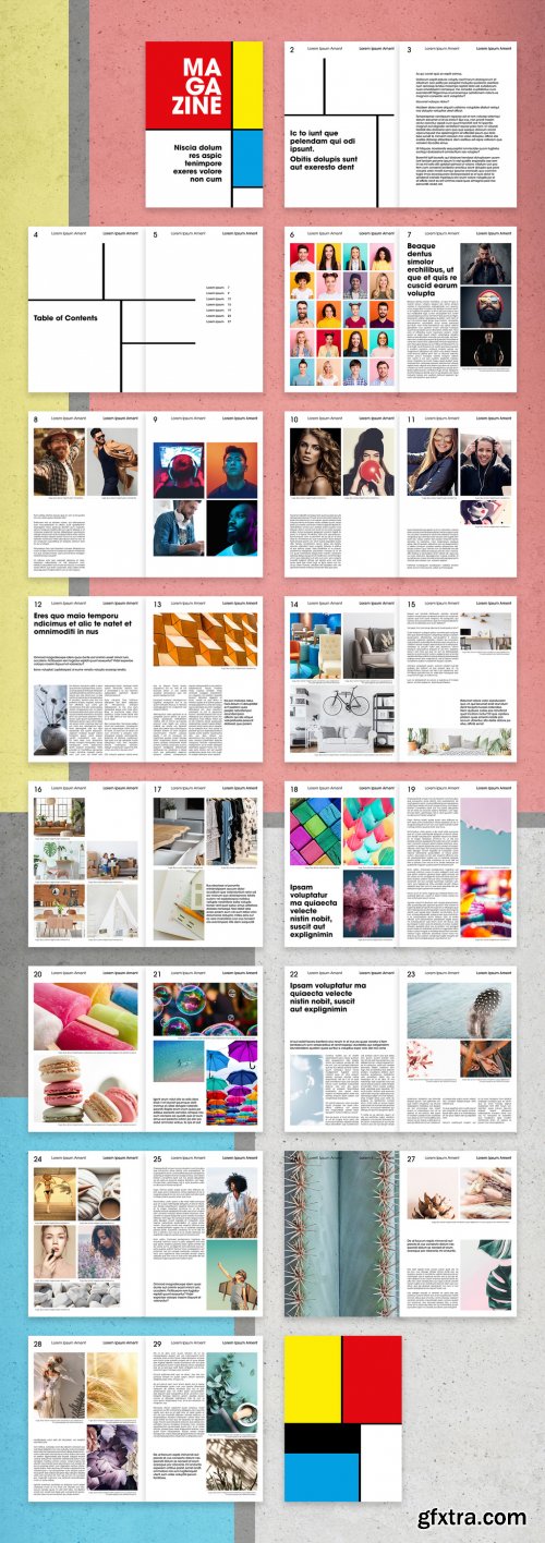 Retro Bauhaus Style School Magazine Layout 375642357