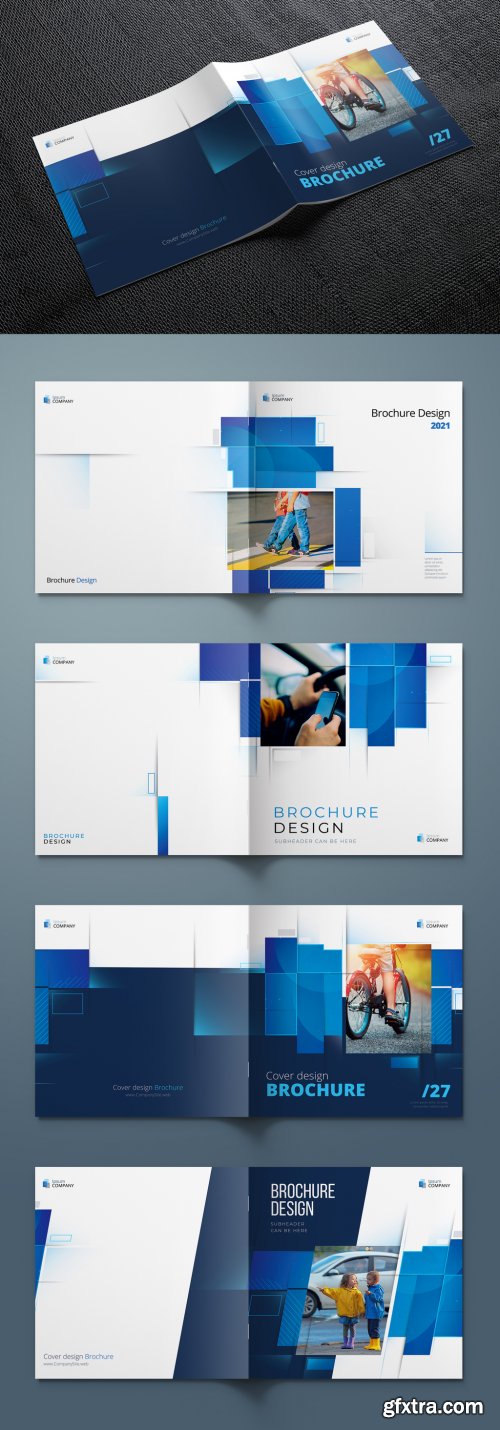 Square Report Cover Layout Set with Blue Dynamic Elements 374945247