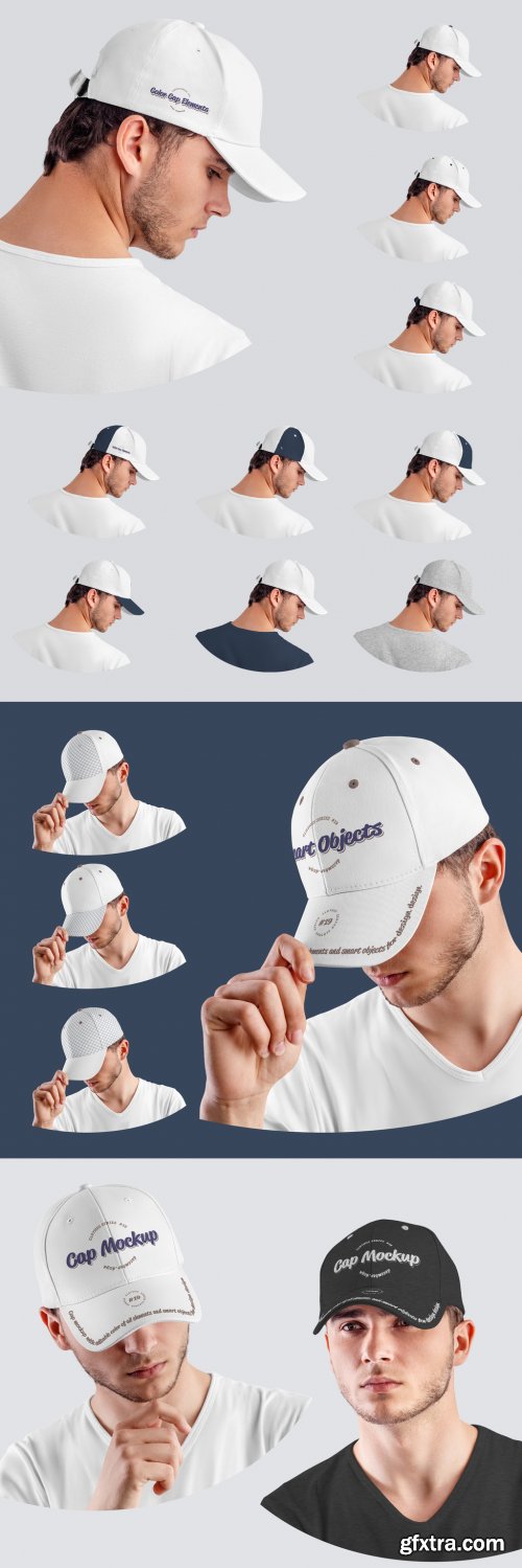 4 Cap Mockups on Man 377395394