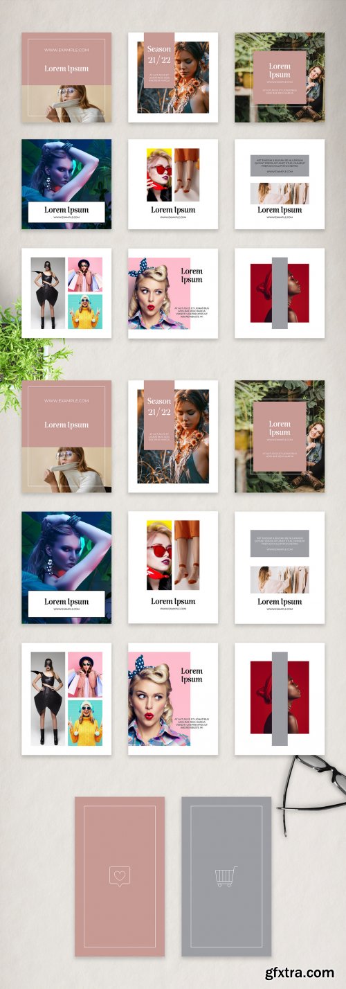 Fashion Social Media Stories, Square Vertical Photo Posts Layout Set 376981325