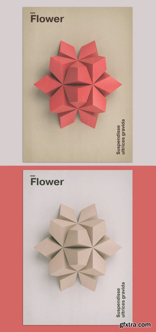 Geometric 3D Flower Art Poster Layout 375927533