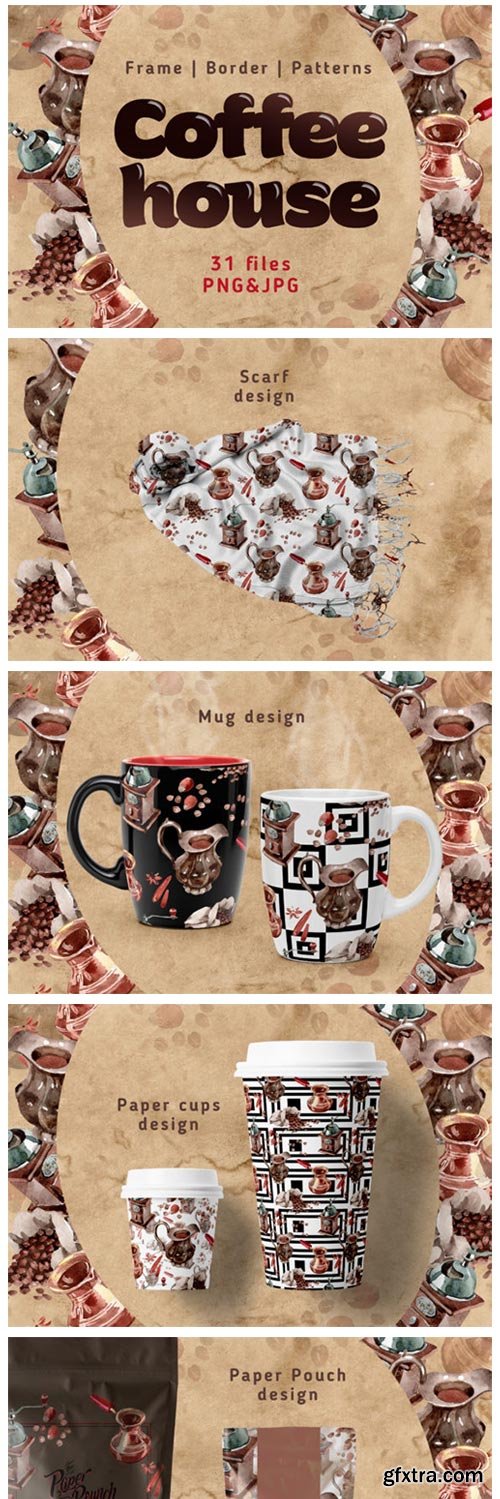 Coffee House PNG Watercolor Set 4755902