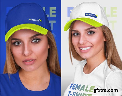 CreativeMarket - Female T-Shirt & Baseball Cap Mockup 5336808