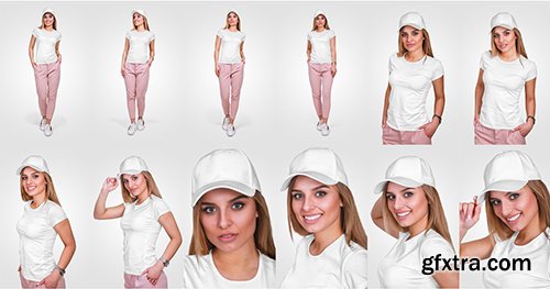 CreativeMarket - Female T-Shirt & Baseball Cap Mockup 5336808