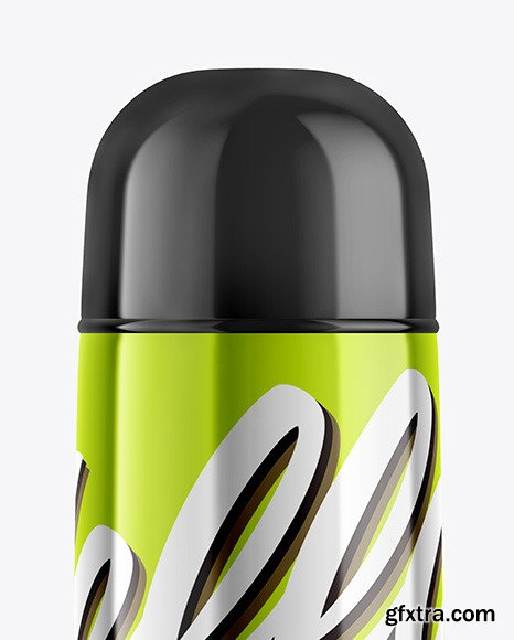 Glossy Metallic Thermos Bottle Mockup 67429