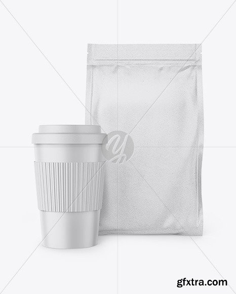 Kraft Stand-Up Bag with Coffee Cup Mockup 67920