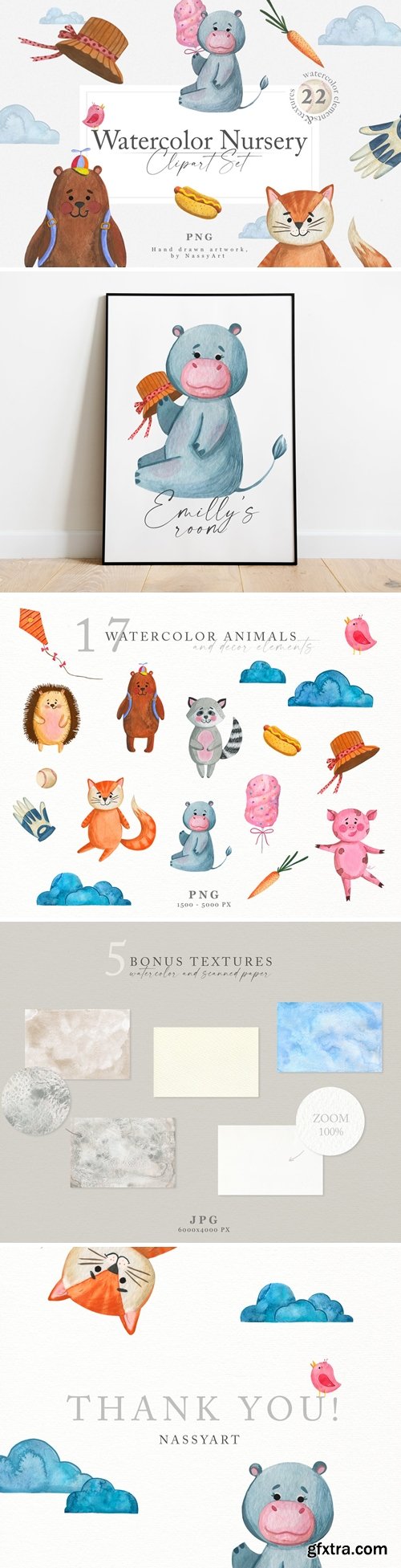 Watercolor Nursery Clipart Animals