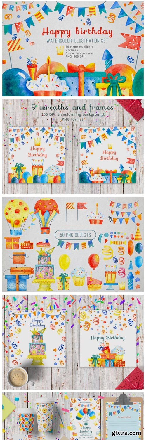 Happy Birthday Watercolor Set 5869635