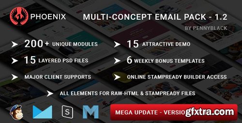 ThemeForest - PHOENIX v1.2 - Multi-Concept Responsive Email Pack with Online StampReady & Mailchimp Builders - 19655041