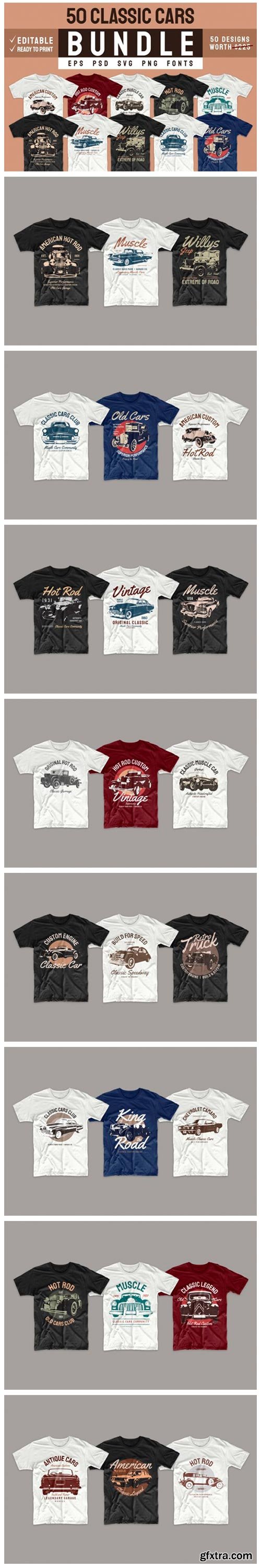 Vintage Car T-shirt Design Bundle Vector 5918002