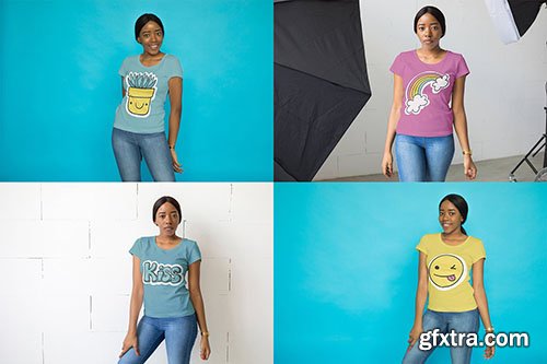 CreativeMarket - African Girl T-Shirt Mock-Up Set 3908005