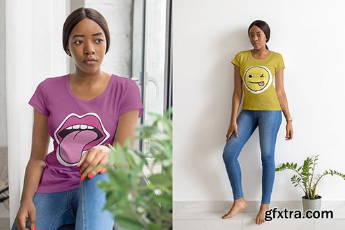 CreativeMarket - African Girl T-Shirt Mock-Up Set 3908005