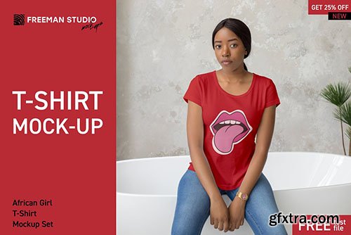 CreativeMarket - African Girl T-Shirt Mock-Up Set 3908005