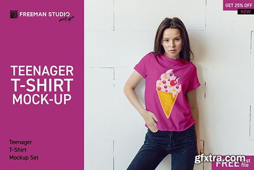 CreativeMarket - Teenager T-Shirt Mock-Up Set 3853140