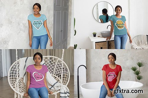 CreativeMarket - African Girl T-Shirt Mock-Up Set 3908005