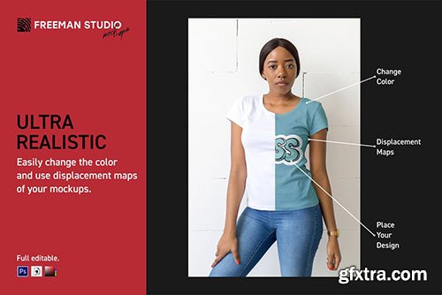 CreativeMarket - African Girl T-Shirt Mock-Up Set 3908005