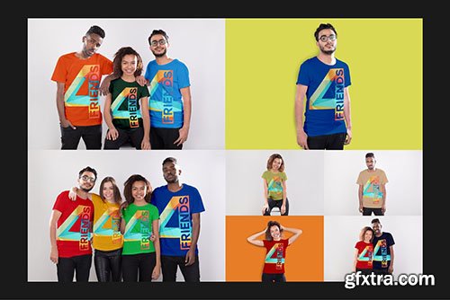 CreativeMarket - 4 Friends T-Shirt Mockup Set 3339262