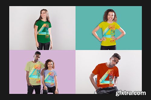 CreativeMarket - 4 Friends T-Shirt Mockup Set 3339262