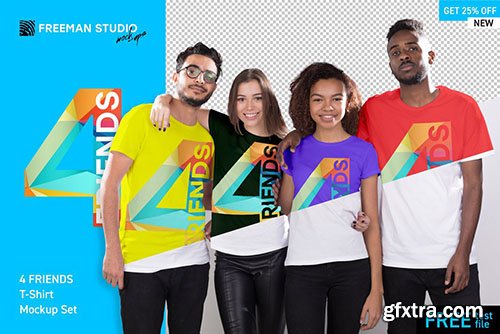 CreativeMarket - 4 Friends T-Shirt Mockup Set 3339262