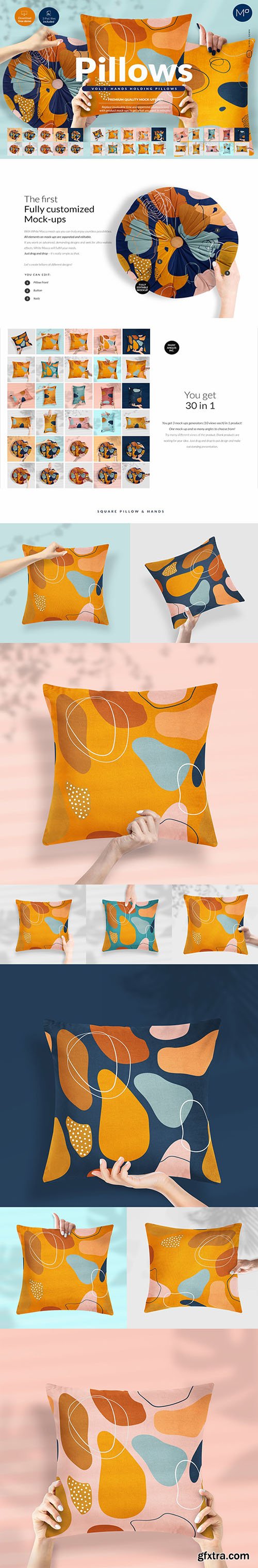 CreativeMarket - Pillows vol.3: with Hands Mock-ups 5312420