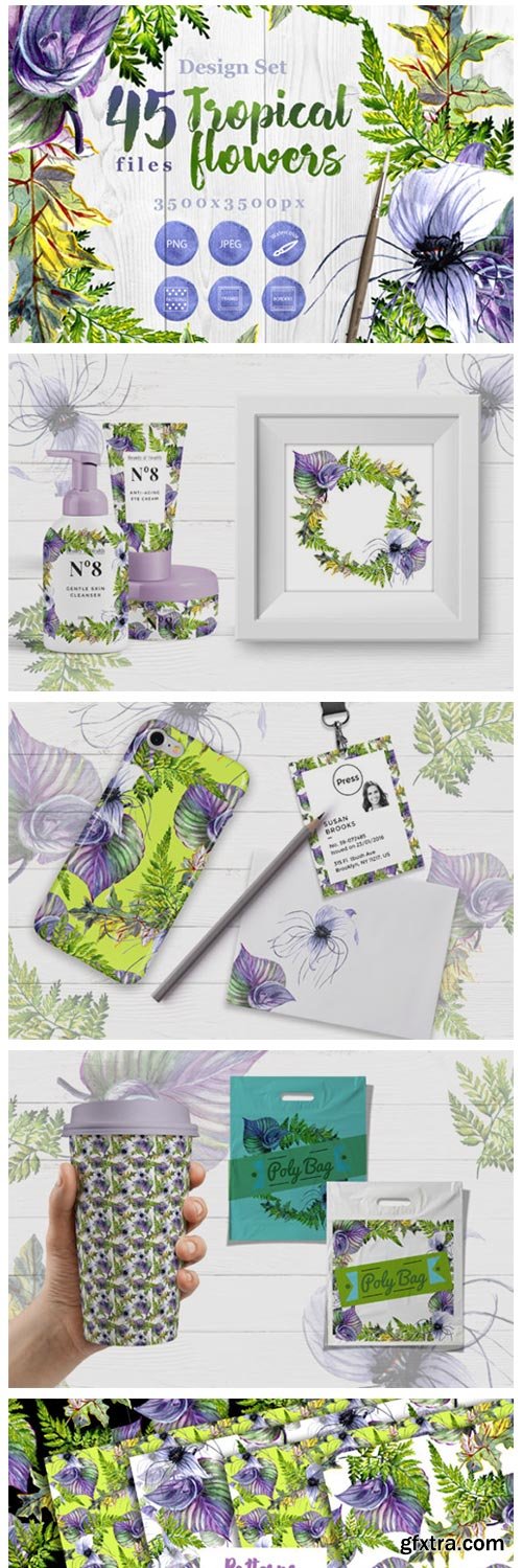 Tropical Flowers PNG Watercolor Set 4757821