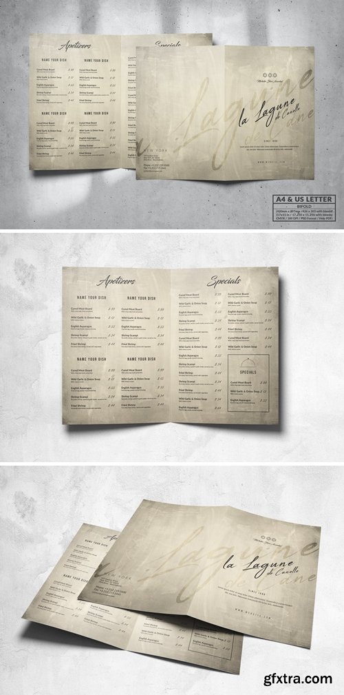 Bifold Food Menu Design A4 & US Letter