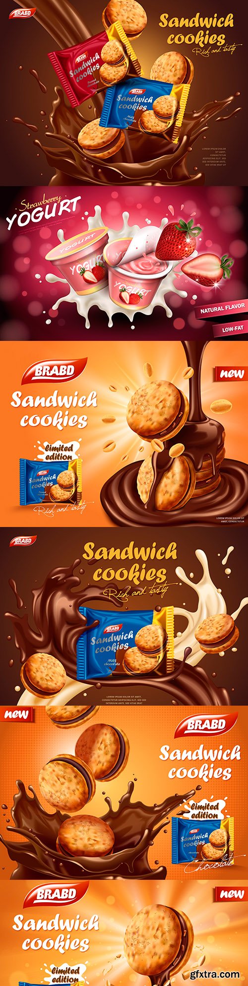 Sandwich and delicious cookies in chocolate liquid with splash
