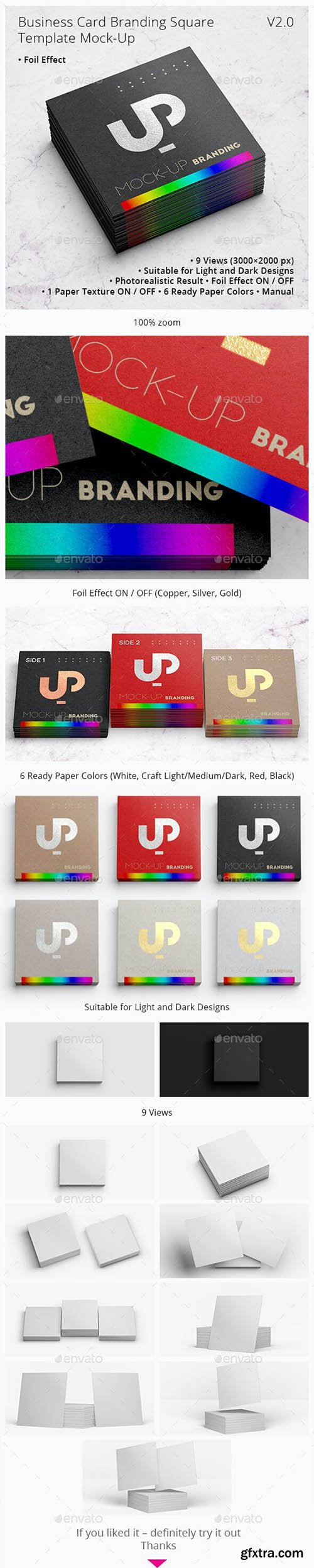 GraphicRiver - Business Card Branding with Foil effect Square Template Mock-Up V2.0 28422485