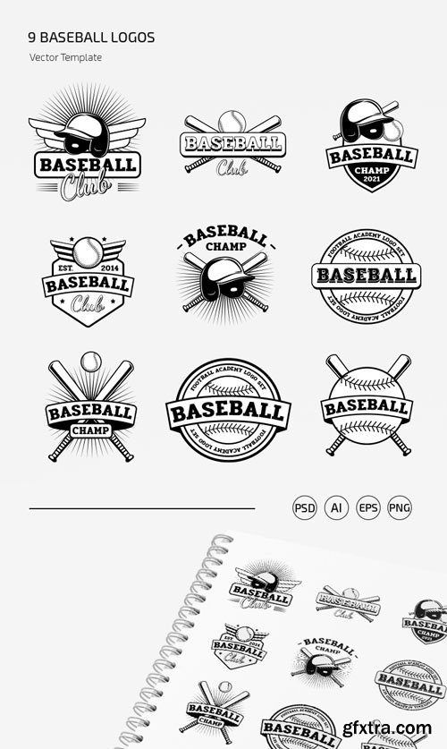 9 Baseball Logos Vector Templates in [Ai/EPS/PSD/PNG]