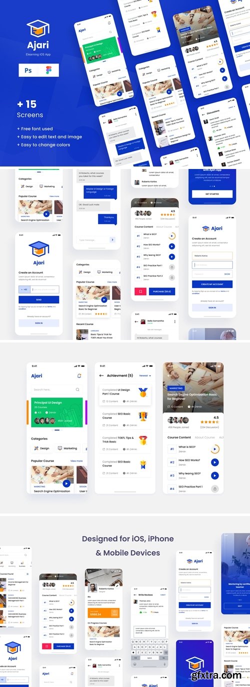 E-learning iOS App Design UI Figma PSD Template