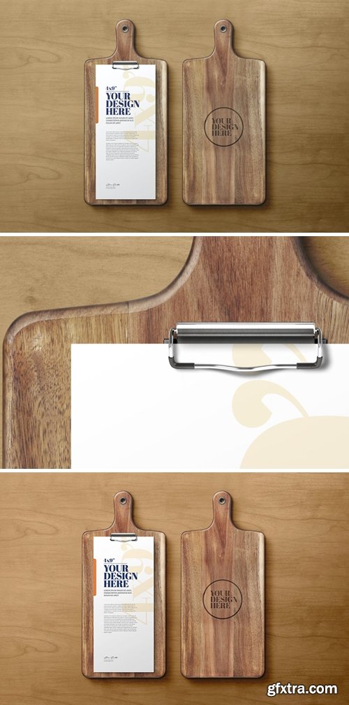 4x9 Card Menu On Wood Cutting Board Mockup