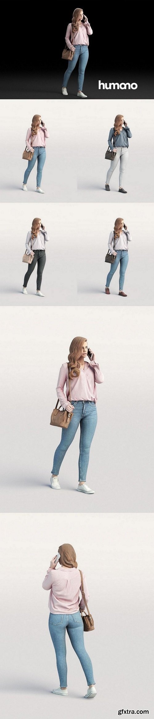 Humano Casual woman walking with a bag and phone 0201 3D model