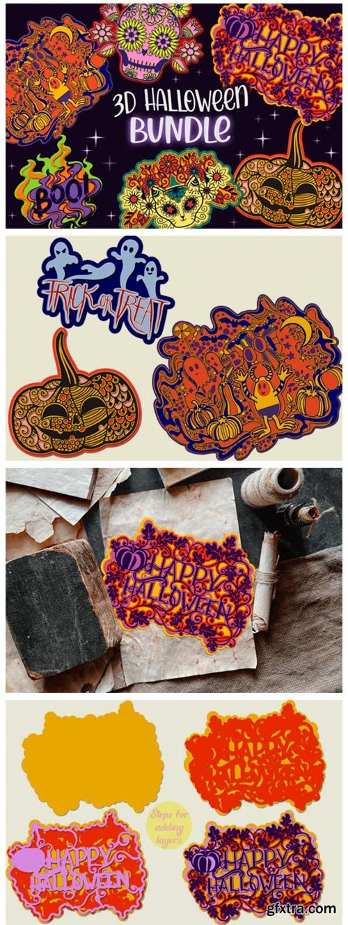 3D Halloween Bundle - 8 Layered SVG Item 6126258