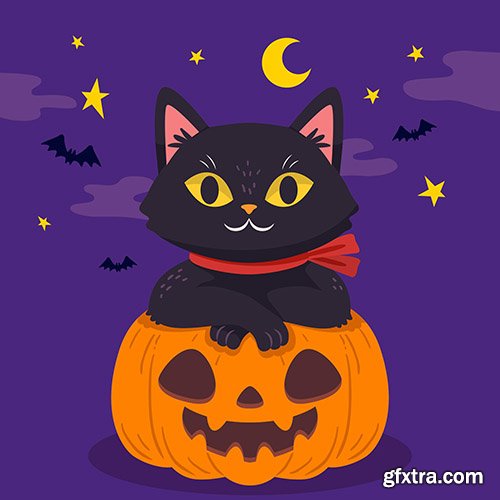 Hand-drawn design halloween cat