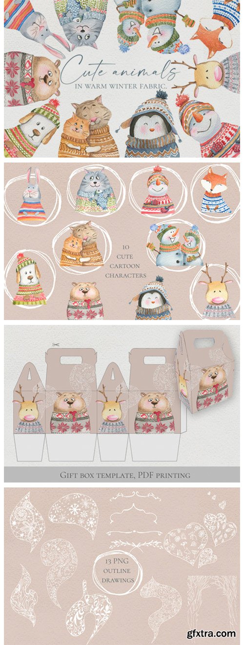 Cute Animals in Warm Winter Fabric 6069865