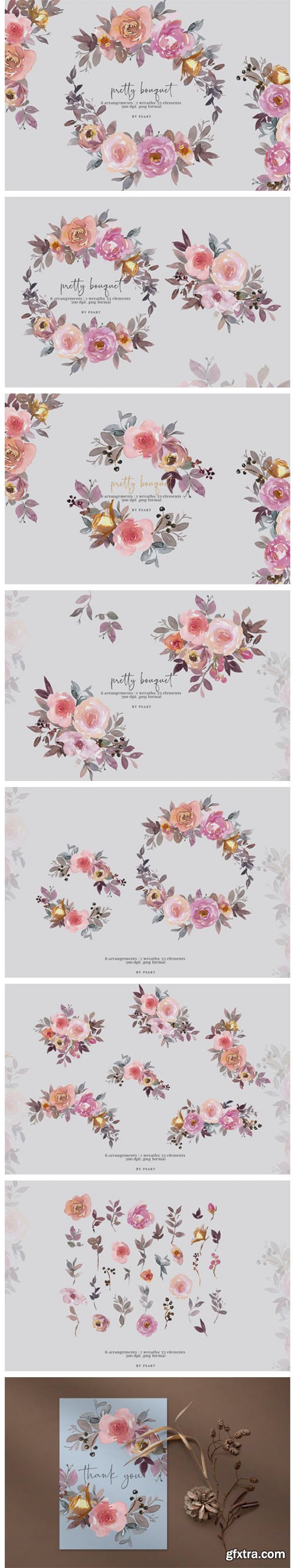 Pretty Bouquet Watercolor Clipart Set 6147792