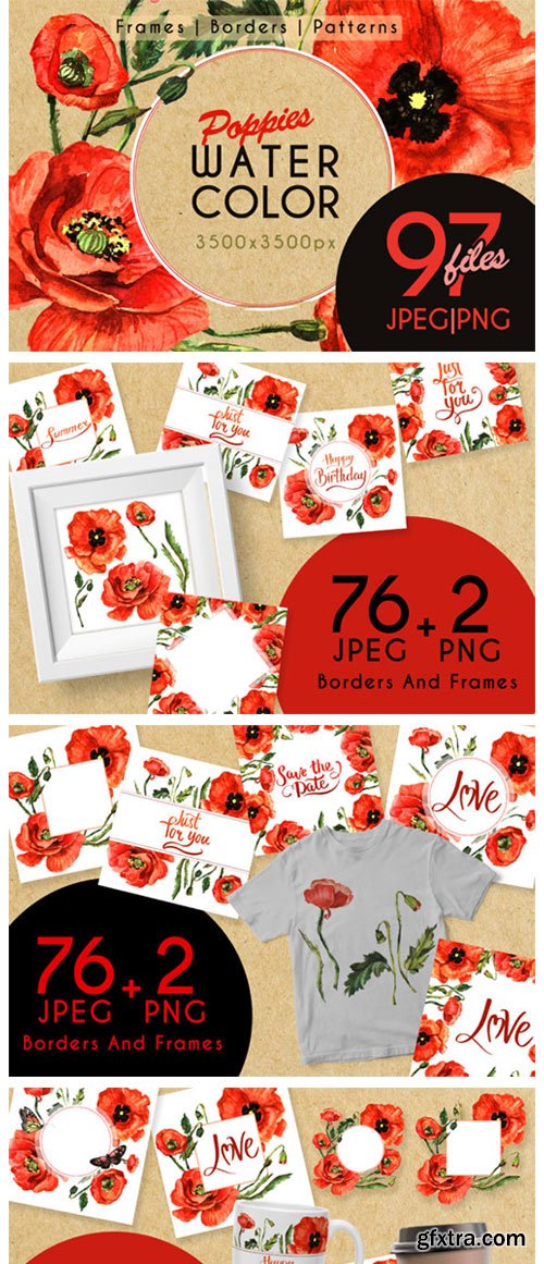 Stunning Poppies PNG Watercolor Set 4755309