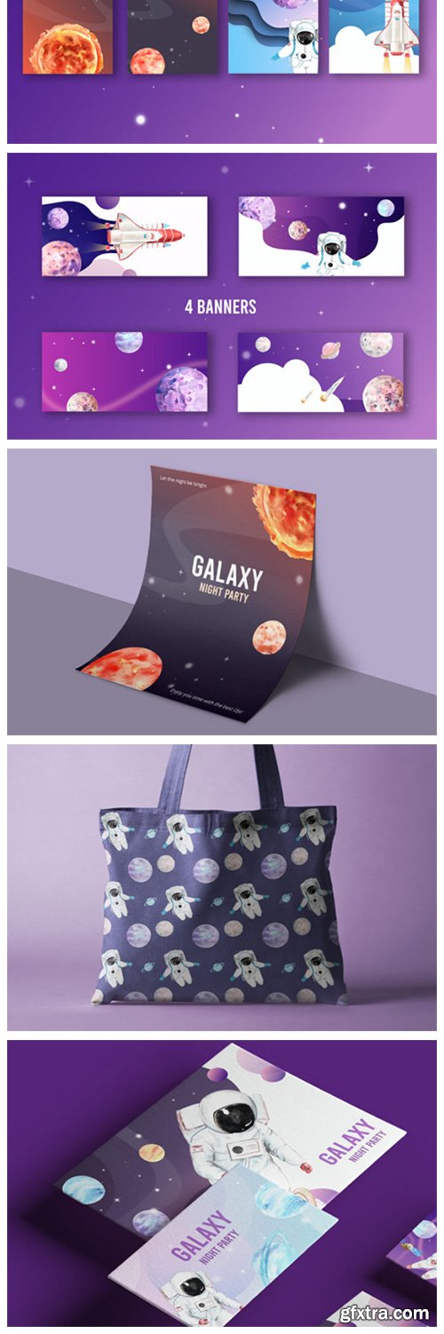 Space Galaxy Astronaut Watercolor Set 6177096