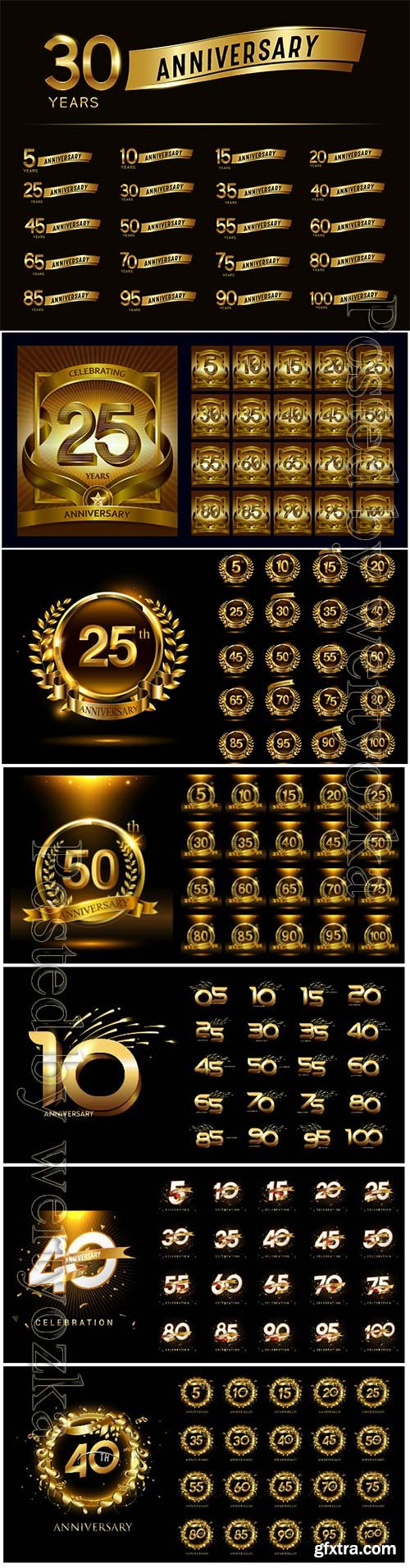 Luxury gold and anniversary number set logo