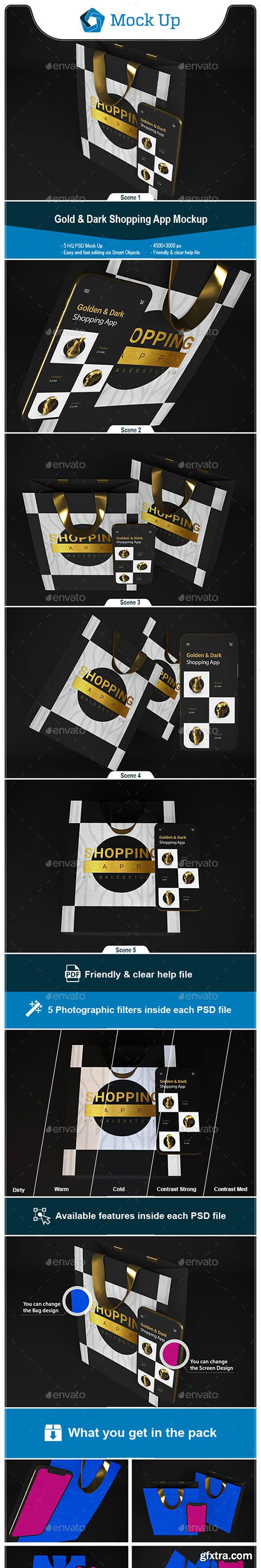 GraphicRiver - Gold & Dark Shopping App Mockup 28728779