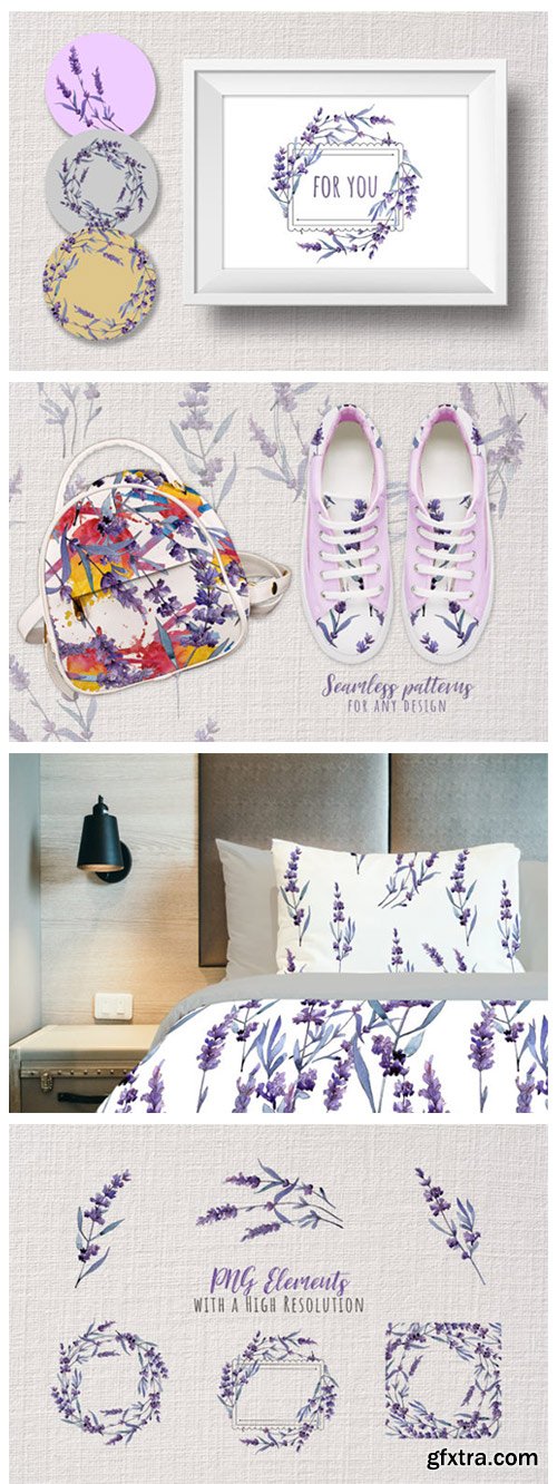 Wonderful Violet Lavender PNG Watercolor Set 4756448