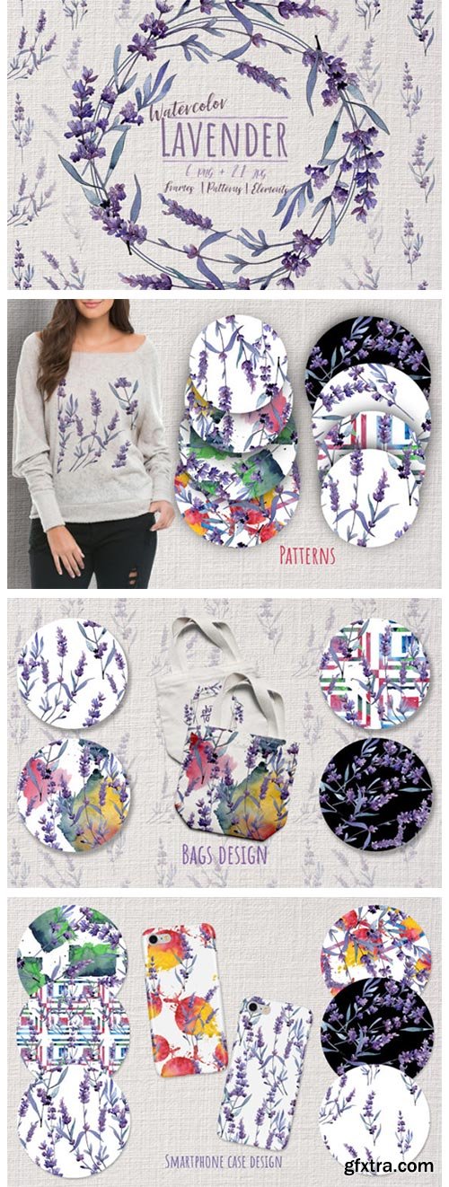 Wonderful Violet Lavender PNG Watercolor Set 4756448