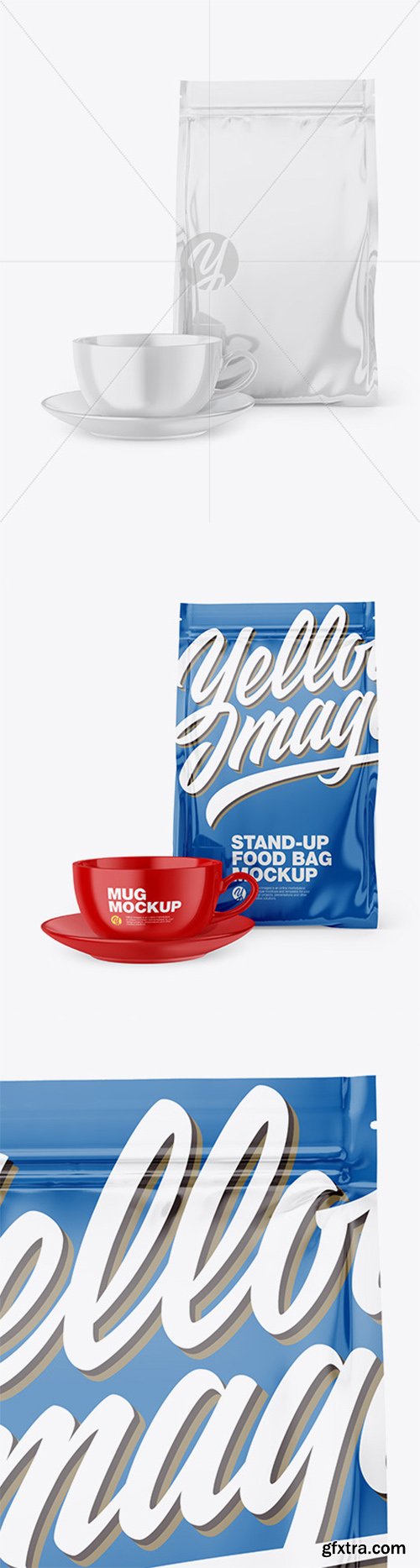 Glossy Stand-Up Bag with Coffee Mug Mockup 66632