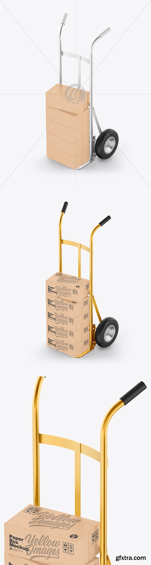 Metallic Hand Truck With Kraft Boxes Mockup 66585