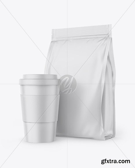 Matte Stand-Up Bag with Coffee Cup Mockup 68656