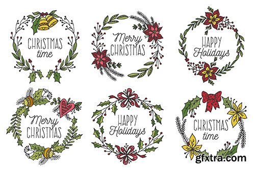 Hand-Drawn Christmas Badge Collection