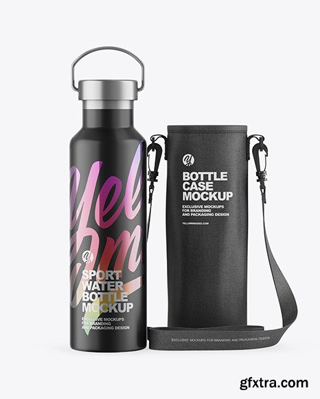 Matte Water Bottle W/ Case Mockup 68781