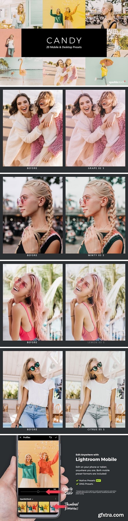 CreativeMarket - 20 Candy Lightroom Presets & LUTs 5442976