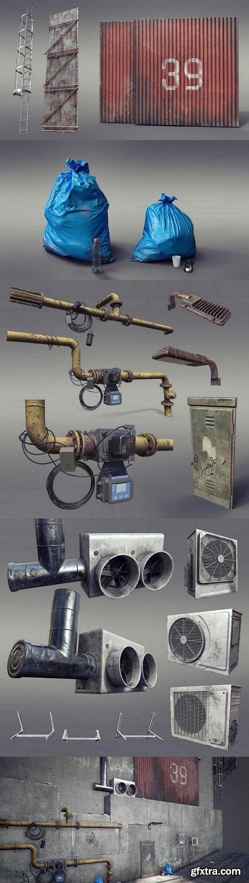 Various Foreground Game Props 3D Model